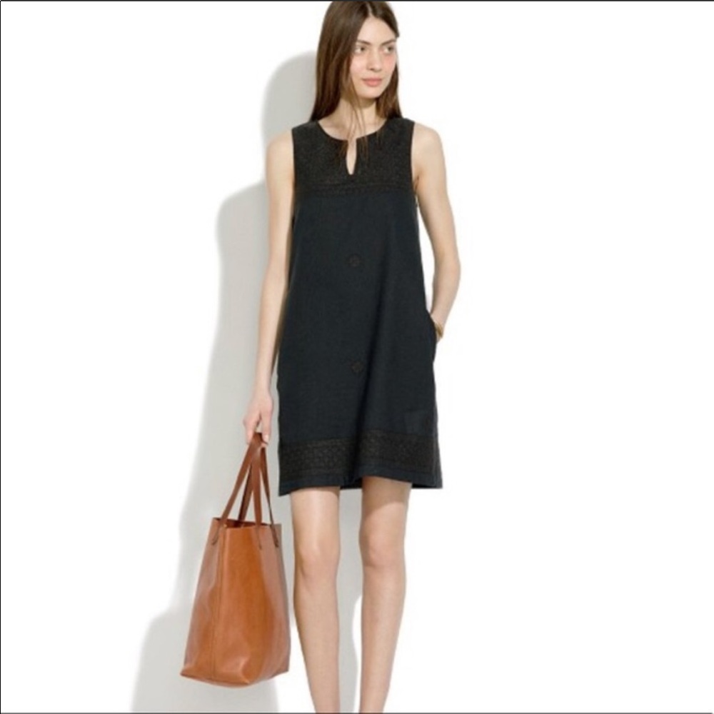 Madewell black embroidered black dress size 0